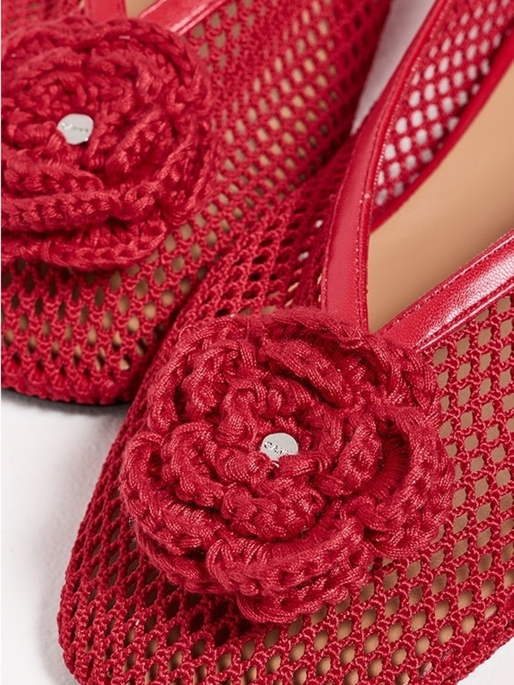 Ganni Jenny red mesh Flower Ballet Flats
